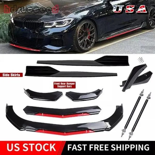 Front Rear Bumper Lip Spoiler Splitter Body Kit Side Skirt Fits BMW Glossy Black