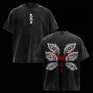 Kokushibo Demon Slayer T-Shirt Upper Moon One Graphic Tee Vintage Washed Oversized Anime Shirt Heavy Cotton Streetwear Top Unisex Casual Outfit Gift for Fans
