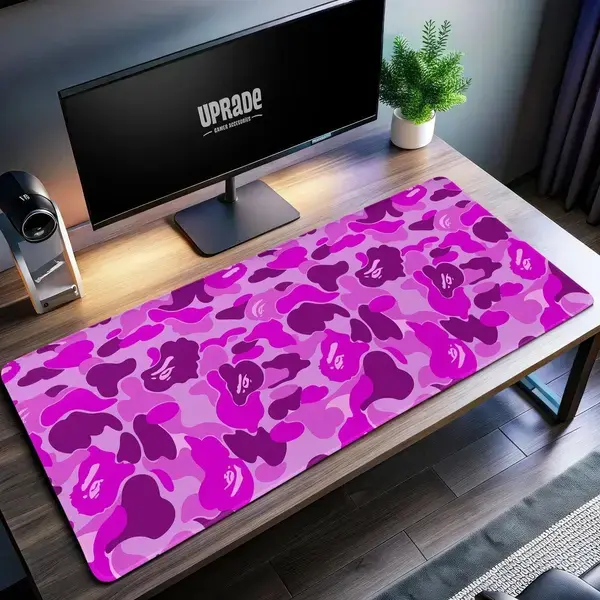 Trendy Gaming Mouse Pad with Iconic Streetwear Design - Camo Desk Mat Purple