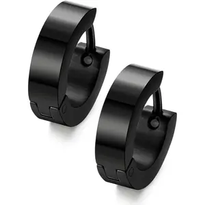 Jstyle Stainless Steel Black Unique Small Hoop Earrings for Men Huggie Earrings 1 Pairs