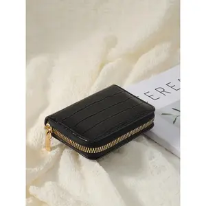 1 Piece Women's Simple Design Plain Crocodile Embossed Pu Leather Zipper Short Wallet, Multi-card Slots Cardholders for Daily Used Durable Fashion Wallet, Elegant Fashion Wallet