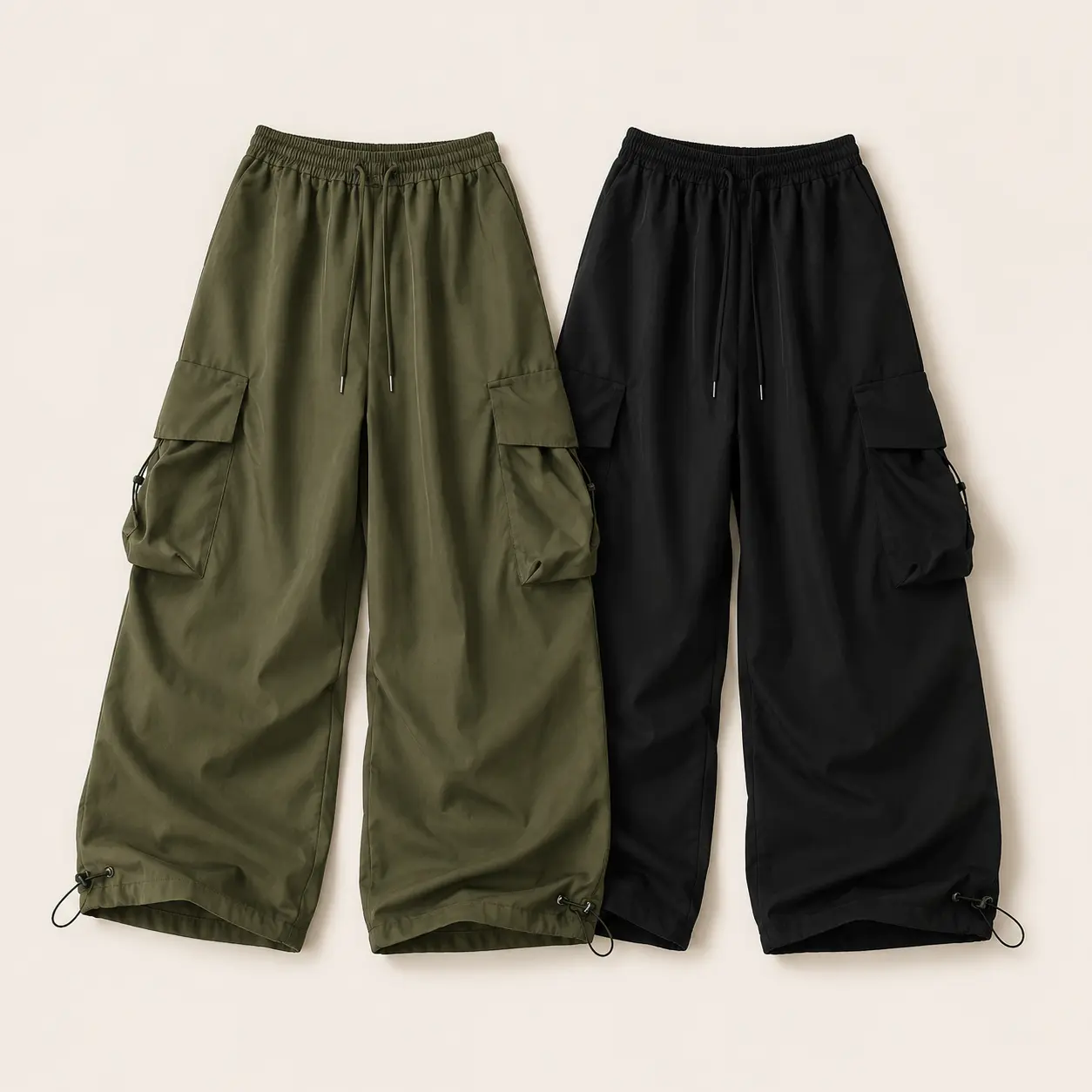 Unisex Hip Hop Baggy Wide Leg Cargo Pants, Adjustable Ankle Cuff Multi Pocket Trousers, Daily Loose Fit Long Pants