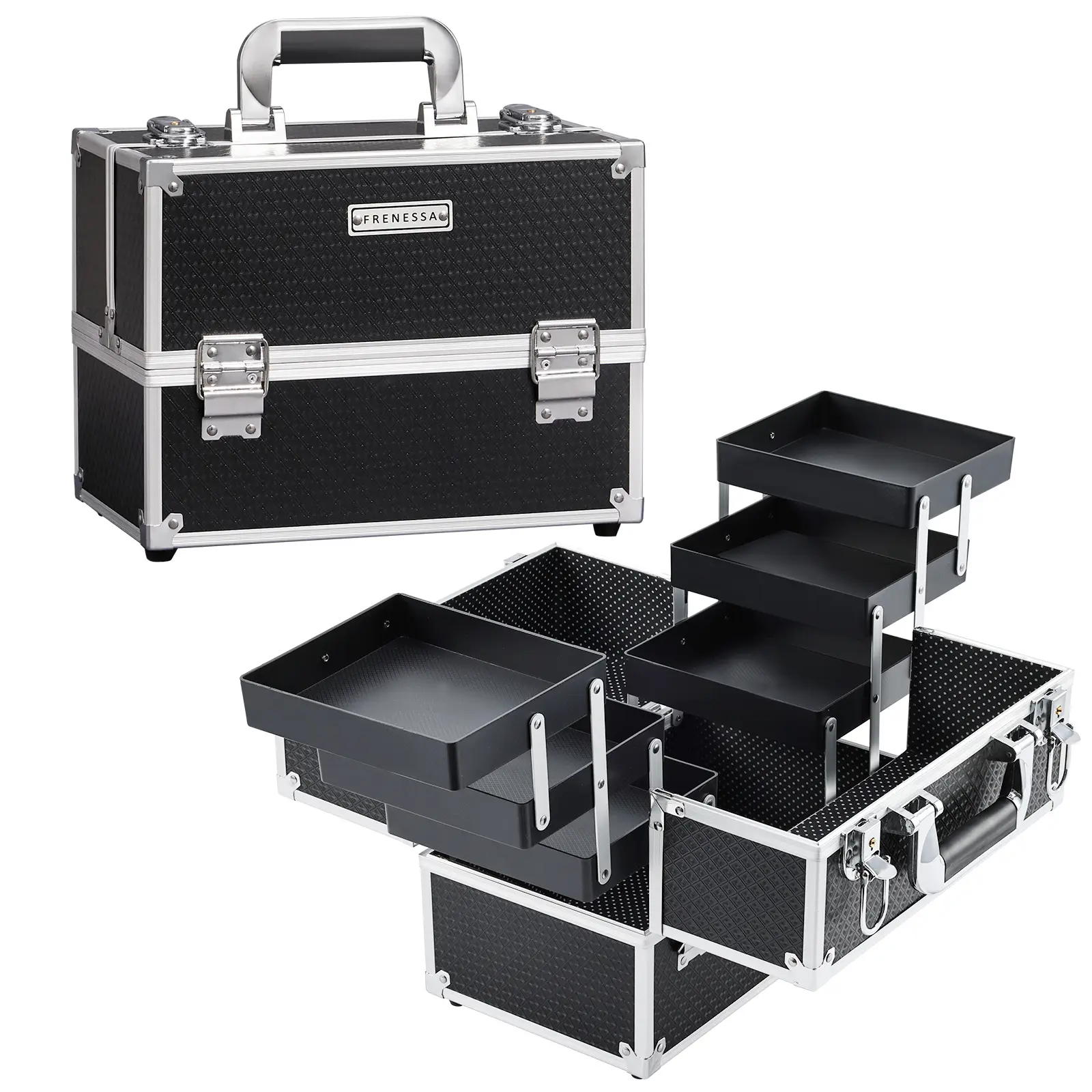 Joligrace Large Makeup Train Case 6 Tier Trays Cosmetic Case Professional Makeup Organizer Box Lockable Travel Makeup Case for Women and Girls