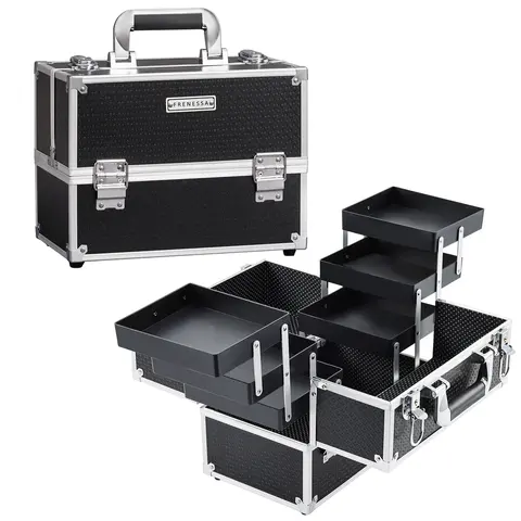 Joligrace Large Makeup Train Case 6 Tier Trays Cosmetic Case Professional Makeup Organizer Box Lockable Travel Makeup Case for Women and Girls