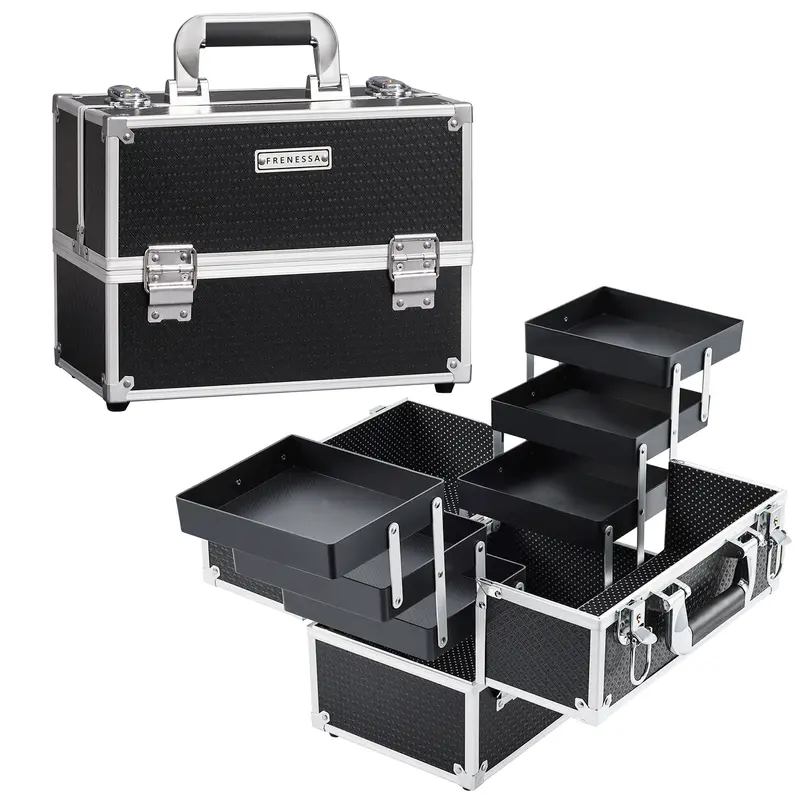 Joligrace Large Makeup Train Case 6 Tier Trays Cosmetic Case Professional Makeup Organizer Box Lockable Travel Makeup Case for Women and Girls