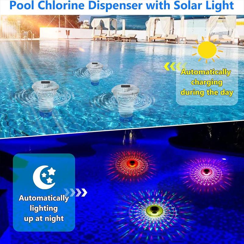 Solar Powered Pool Chlorine Floater with Colorful Lights for Nighttime Ambiance