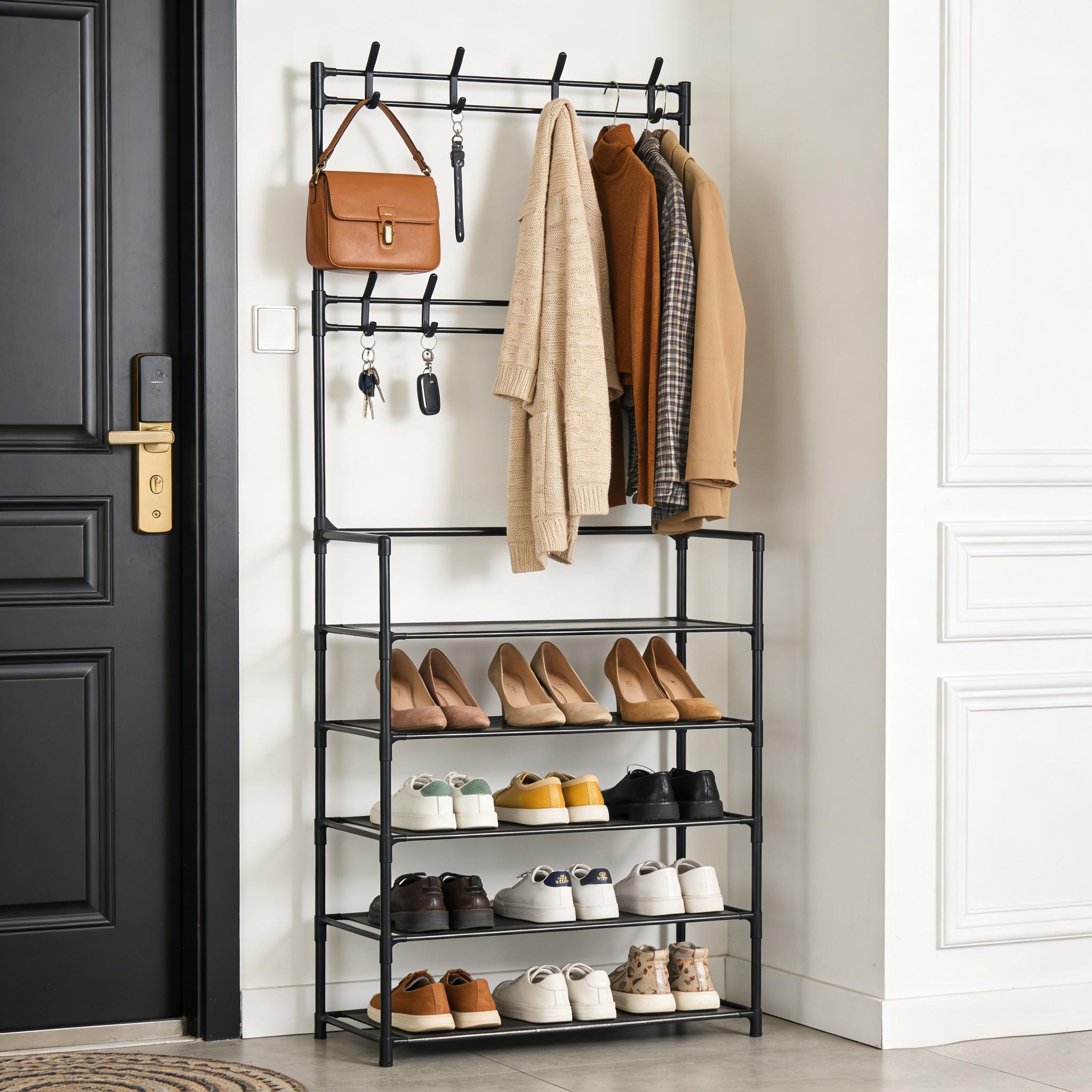 Clothing rack, shoe rack, 2-in-1 household floor hanging clothes rack, multi-layer shoe rack, entrance storage rack, easy assembly