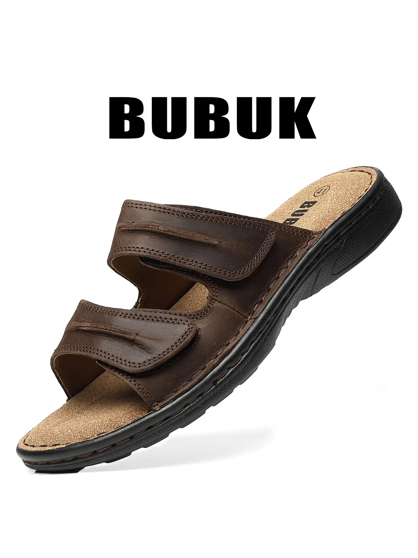 BUBUK Men's Top-Grain Cowhide Open-Toe Outdoor Slip-On Non-Slip Casual Sandals, Comfortable All-Season Footwear for Indoor and Outdoor Use, Footwear for Beach