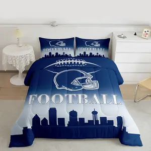 Football Bedding Set,Dallas Comforter Set,Gifts for Football Fans Women Men Football City Comforter,Rugby Sports Dark Blue Duvet Set