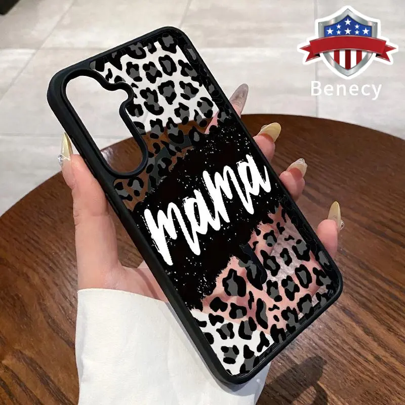 Leopard Print Magnetic Snap-On Smartphone Case for Galaxy S22+-S26 Edge, Hybrid Soft Resin-Silicone Transparent Acrylic Protective Cover, Anti-Drop, Anti-Yellowing, Lightweight, Wireless Charging Compatible, Mamas' Mobile Accessory