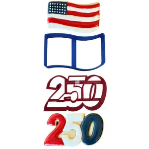 HAPPY BIRTHDAY USA 250 COOKIE CUTTERS Fourth of July Number 250 Waving Flag Old Glory America Merica American 250th 1776 Anniversary Military Army Navy Air Force Marines Memorial Labor Day (2 Pack)