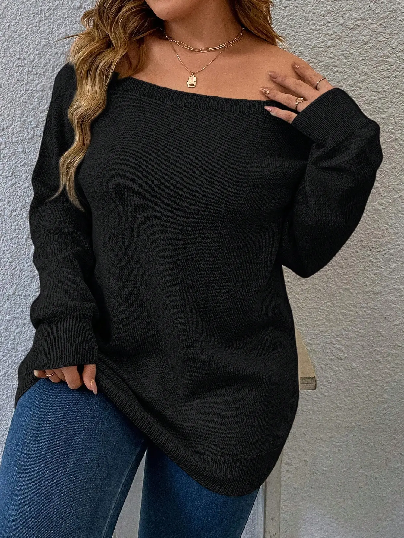 Plus Solid Off Shoulder Sweater Off Shoulder Sweateroff The Shoulder Sweateroff Shoulder Jumperoff The Shoulder Jumper