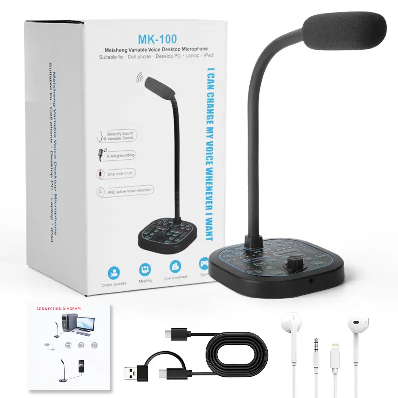 Real-Time Voice Changer Mic for PC & Mobile, USB/Type-C Compatible Streaming Microphone
