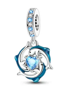 Dolphin Heart Pendant, Ocean Theme Marine Life Charm DIY Jewelry Accessory, Casual Summer Gift for Women, Ladies' Fashion Necklaces