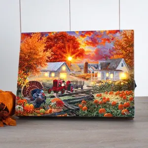 The Pumpkin Harvest 8x6 Lighted Tabletop Canvas with Fiber Optic LED Technology & Auto Timer for Autumn Decor Artist Abraham Hunter