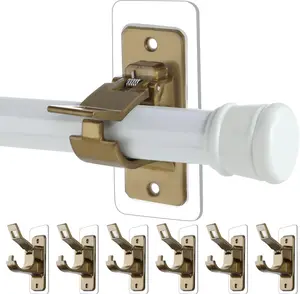 6-Pack No Drill Needed Curtain Rod Holders Brackets, Self Adhesive Rod Holder Hooks, Multipurpose Nail Free Stick on Curtain Rod Hooks-Transparent Rustic Brown