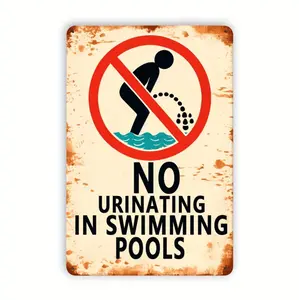 Vintage Metal Sign Warning No Peeing In The Pool 8x12 Inches Waterproof Dustproof Ideal For Swimming Pools Beach Houses And Outdoor Decor