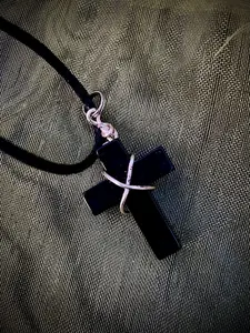 Obsidian Wire Wrapped Cross Necklace