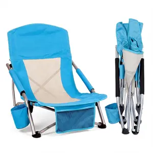 Folding Portable Beach Chair for Outdoor, Lightweight Extra Wide Seat Chair with Cup Holder, Storage Pocket & Carry Bag for Camping, Beach, Travel