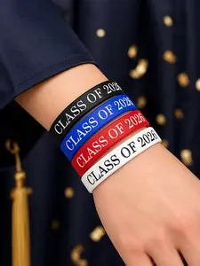 Class of 2026 Silicone Wristbands 4 Pack, Graduation Bracelets Adjustable Rubber Wristbands for Teens Adults, Waterproof Reusable Party Favors (Black Blue Red White)