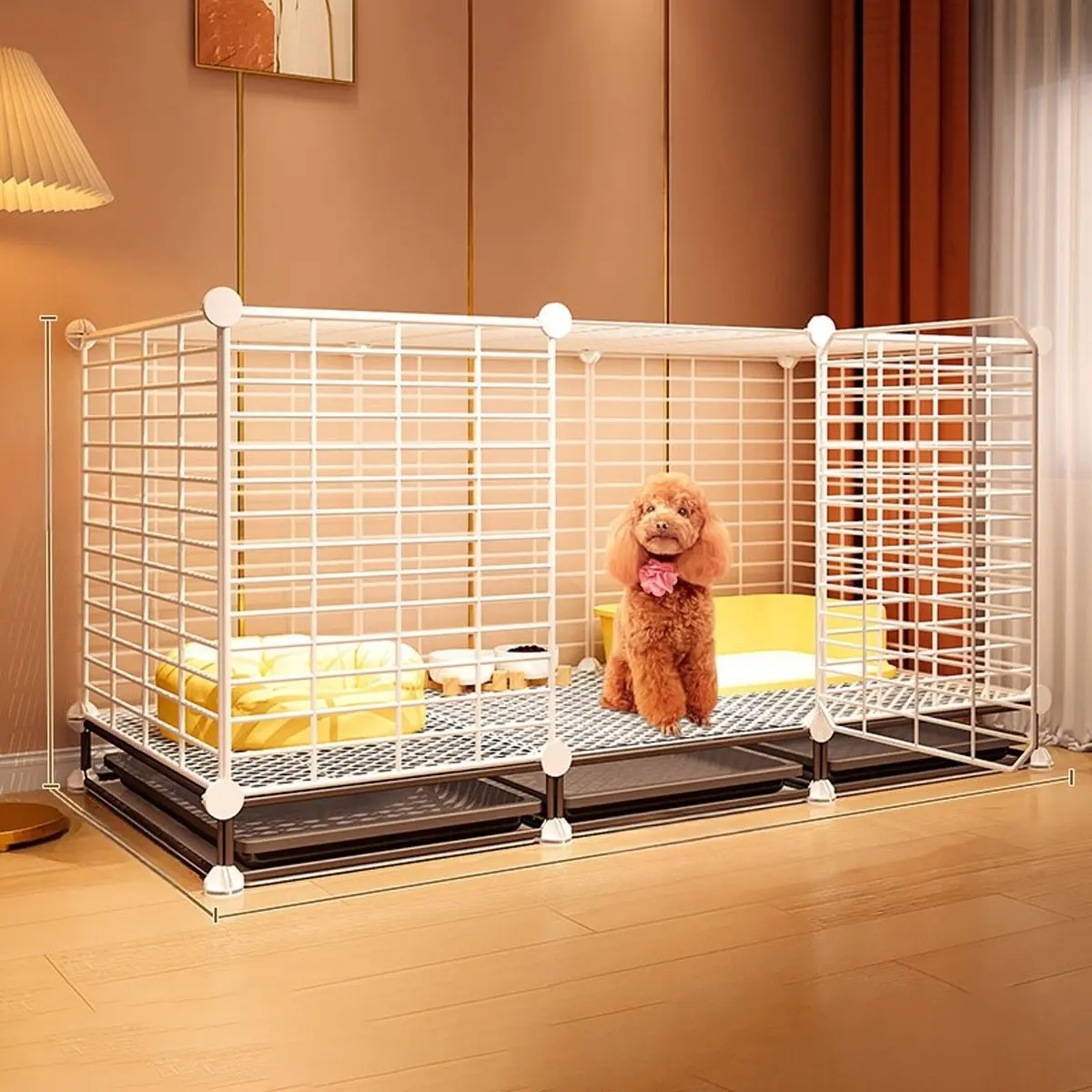 Small Dog Cage Enclosure for Pomeranian Teddy Corgi Medium Dogs Indoor Home Use with Toilet Separation Fence Puppy Bed