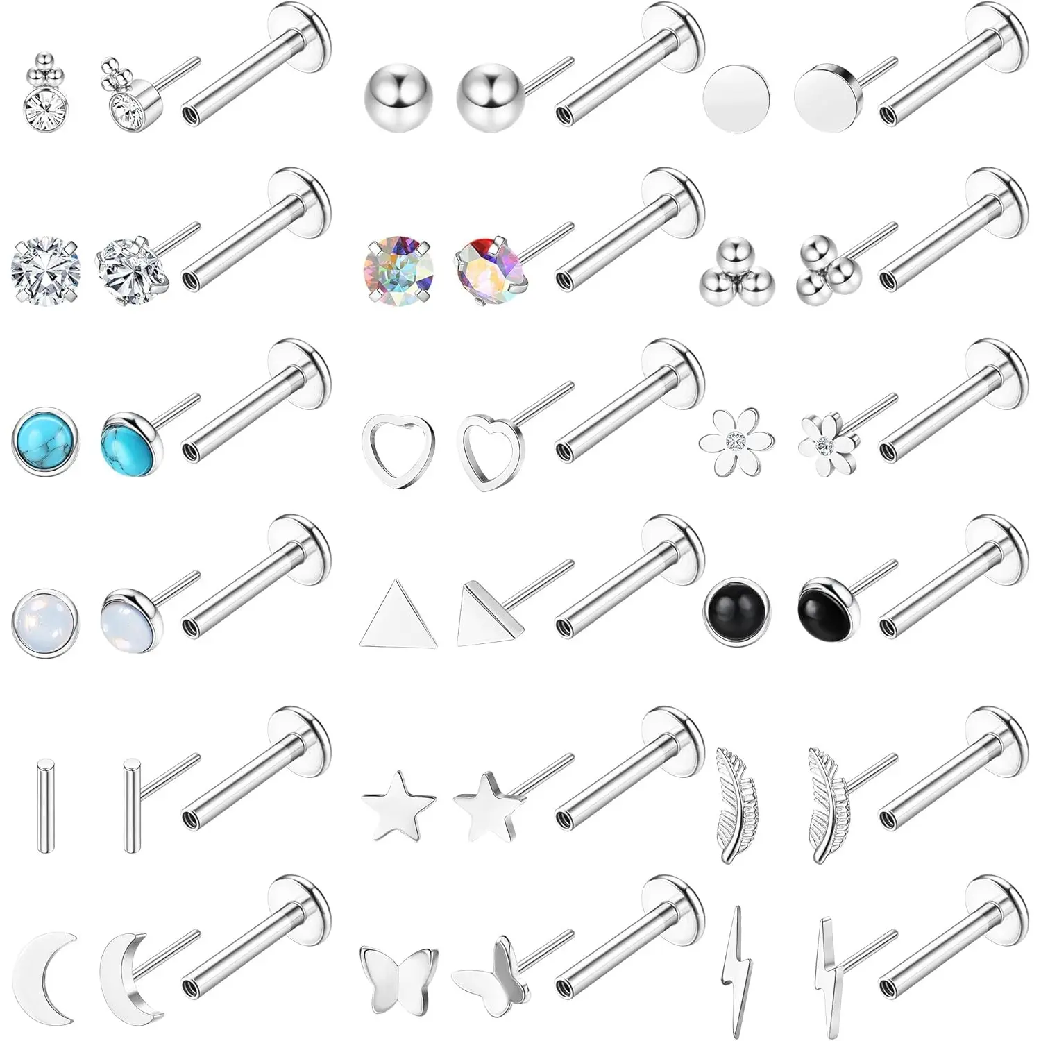 YADOCA 20G Threadless Nose Studs for Women Men Push in Nose Stud Hypoallergenic 316L Surgical Steel Flat Back Stud Earrings Labret Cartilage Lip Rings Medusa Nostril Conch Tragus Body Piercing Jewelry 18 Pairs