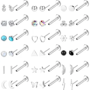 YADOCA 20G Threadless Nose Studs for Women Men Push in Nose Stud Hypoallergenic 316L Surgical Steel Flat Back Stud Earrings Labret Cartilage Lip Rings Medusa Nostril Conch Tragus Body Piercing Jewelry 18 Pairs