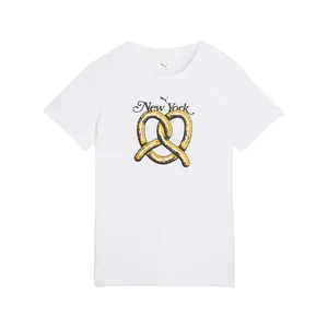 PUMA Womens Graphics Nyc Pretzel Crew Neck Short Sleeve Casual Tops Casual - White