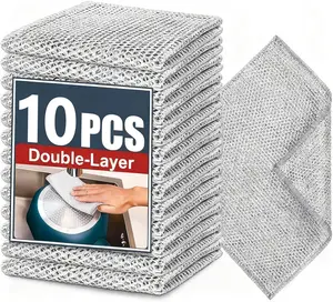 10 Pcs New Upgraded 2 Layers Non Scratch Wire Dishcloth, Multipurpose Wire Dishwashing Rags, Wet & Dry for Cookware, Sinks, Dishes, Stoves & Fireplaces (7.87 x 7.87-10pcs) wash drying supply tool cleaning towel