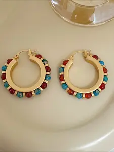 Vintage Exaggerated Bohemian Earrings Colorful Stone Beads Unique Elegant Luxury Women Earrings Fashion Accessories