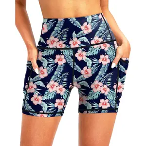 Women's High Waisted Swim Board Shorts 5 Inch Tummy Control Bathing Suit Bottoms for Women with Pockets