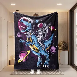 1pc Space Astronaut Print Blanket, Fashionable Dinosaur & Astronaut Design, Ultra Soft Comfort Home Experience, Travel Leisure Use