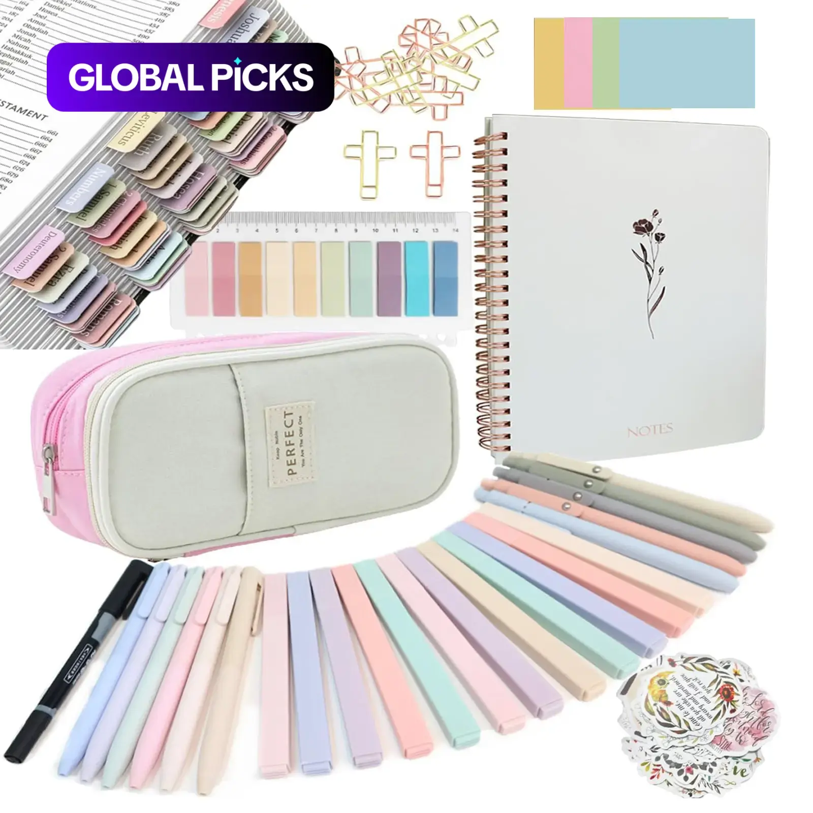 Bible Study Journaling Supplies Kit, Bible Annotation Set with Tabs, Highlighters, Spiral Notebook, Pen Case and Full Stationery Accessories, Learning Materials for School and Bible Note-Taking, Student Essentials #GLOBAL PICKS