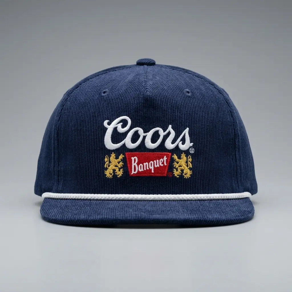 Coor Banquet Beer Embroidered Navy Corduroy Rope Hat - Vintage Style Snapback Cap