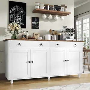 HOMBCK Buffet Cabinet with Storage, 55" Sideboard Buffet Cabinet with Drawers and Doors, Coffee Bar for Dining Room
