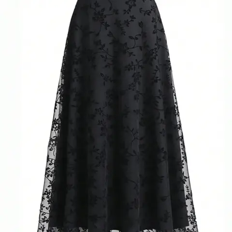 【Black Friday】Women's Floral-Embroidered Contrast-Mesh A-Line Skirt, Elegant High-Waisted Long Skirt for Formal and Casual Occasions, Parties, Holidays, and Weddings