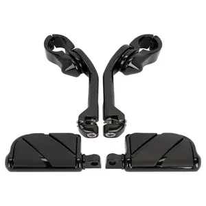 Long Angled Adjustable Highway Foot Pegs & Clamps | Black
