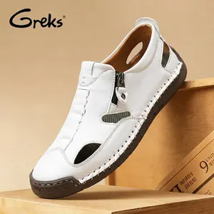Men's Summer Outdoor Sandals - Full Coverage Design, Faux Leather, Side Zipper for Easy Wear, Handmade Stitching, Lightweight & Breathable
