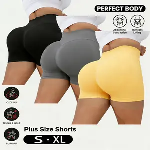 5 Piece Plus Size Women's High Waist yoga Shorts.Slimming Yoga Shorts Fitness, Running, Training, Spring/Summer Black Sports.Shaping And Lifting.#summervibes