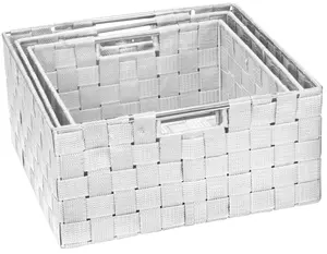 Sorbus Woven Storage Basket Set with Built-In Carry Handles for Cube Organizing and Stacking - Set of 3 Organiser Stainless