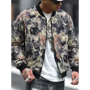 Autumn men's printed jacket, outdoor casual jacket, men's spliced stand up collar baseball jacket, flight suit jacket, men's college style