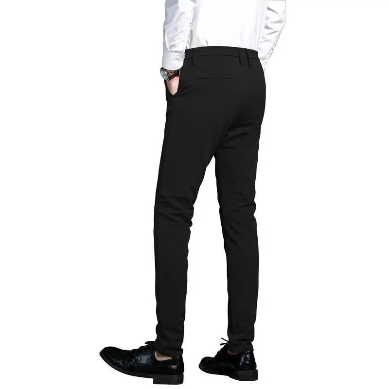 Men's Skinny Fit Stretch Dress Pants, Polyester Non-Iron Formal Workwear Suit Pants with Zipper and Pockets, Formal Wear, Tapered, Solid, Business, Menswear, Plain, Polyester Blend, Zipper Fly, Button