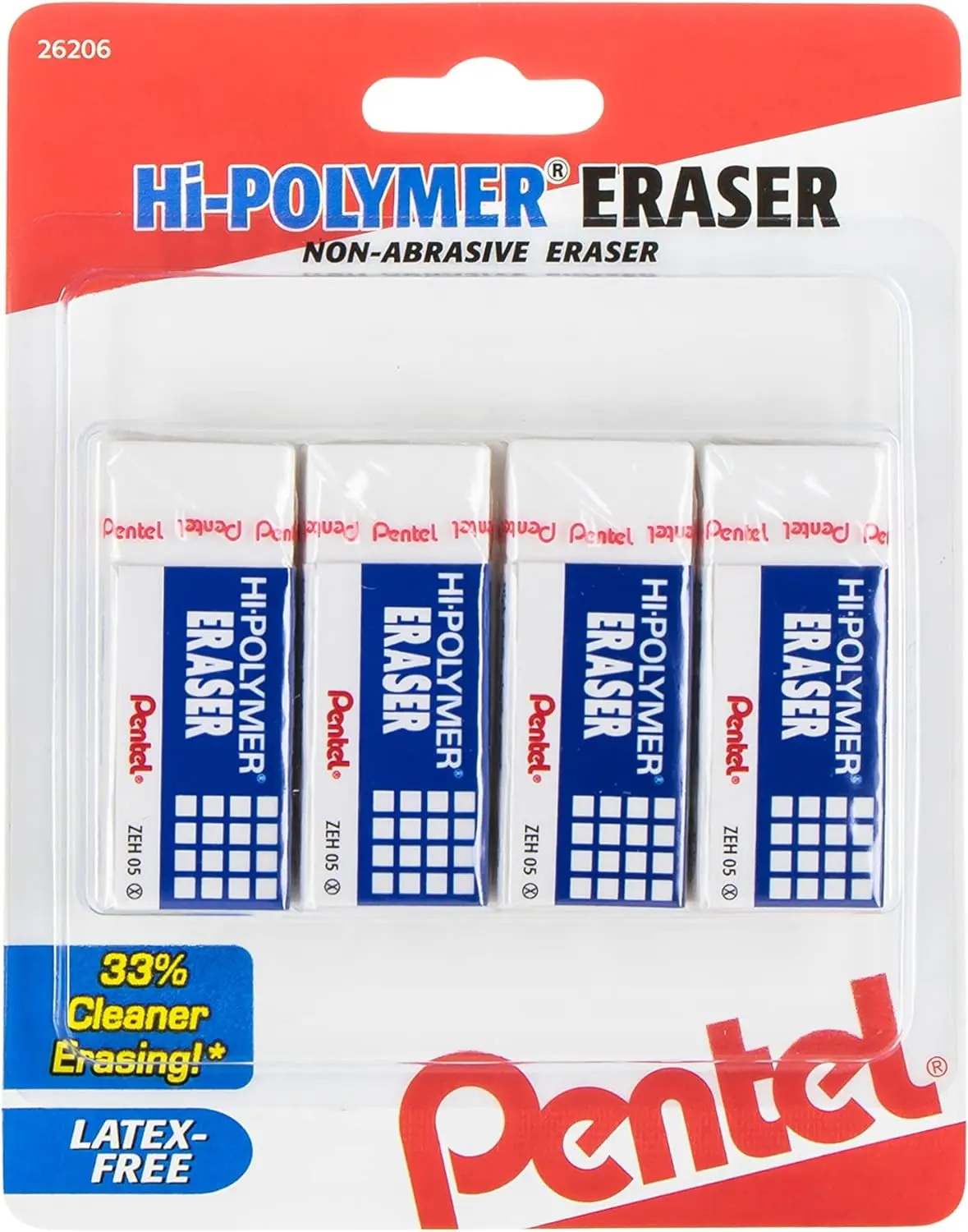 Hi-Polymer Block Eraser Small White, Pack of 4 (ZEH05BP4)