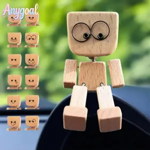 Anygoal 12 Magnetic Emoji Wooden Dolls Car Interior Decoration, Fun Waving Leg Robot Toy, Christmas Desktop Bookshelf Real Wood Car Decoration, Dancing Leg Robot Doll, Desk Bookshelf Ornament, Christmas Gift, Wooden Toy Figure,,summerwins