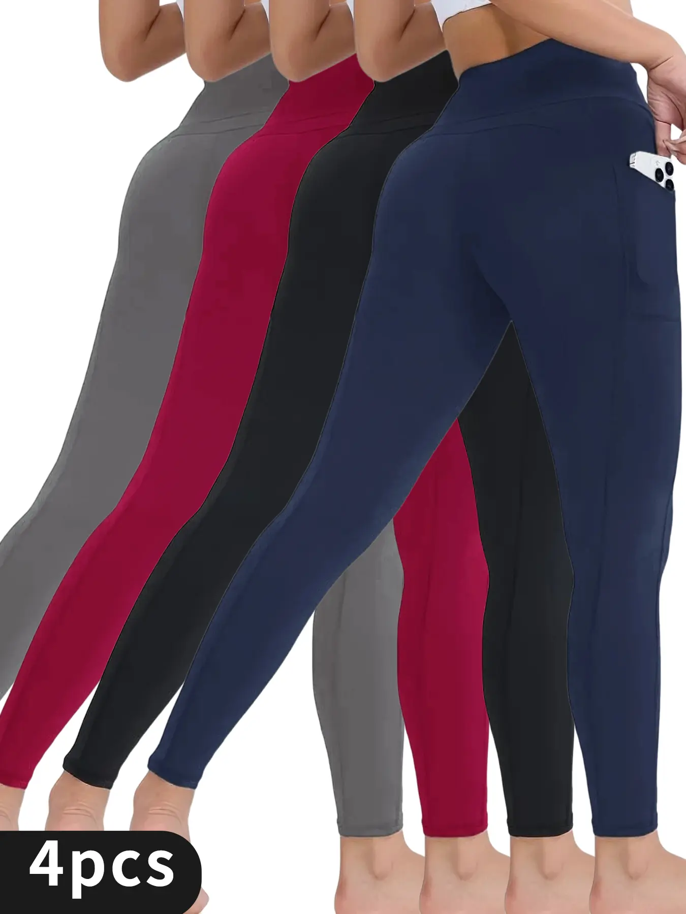 4-piece high-waisted solid casual women's yoga pants, comfortable and close-fitting, good elasticity, suitable for daily, yoga, fitness Minimalist Womenswear
