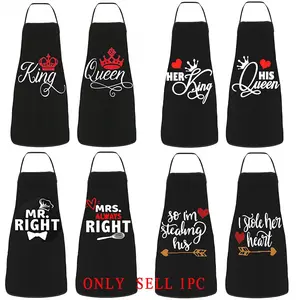Home Kitchen Apron, Mr Mrs King Queen Apron, Waterproof Couple Print Apron, Fun Cooking Chef Apron, Funny Apron, Wedding Valentine's Day Gift