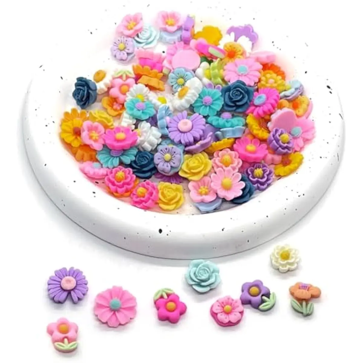 100PCS Daisy Flower Slime Charms, Flatback Flower Charm, Mini Resin Slime Charm Cabochon for Jewelry Making, Colorful Resin Charms for Happy Mothers Day DIY Scrapbooking Embellishments Crafts