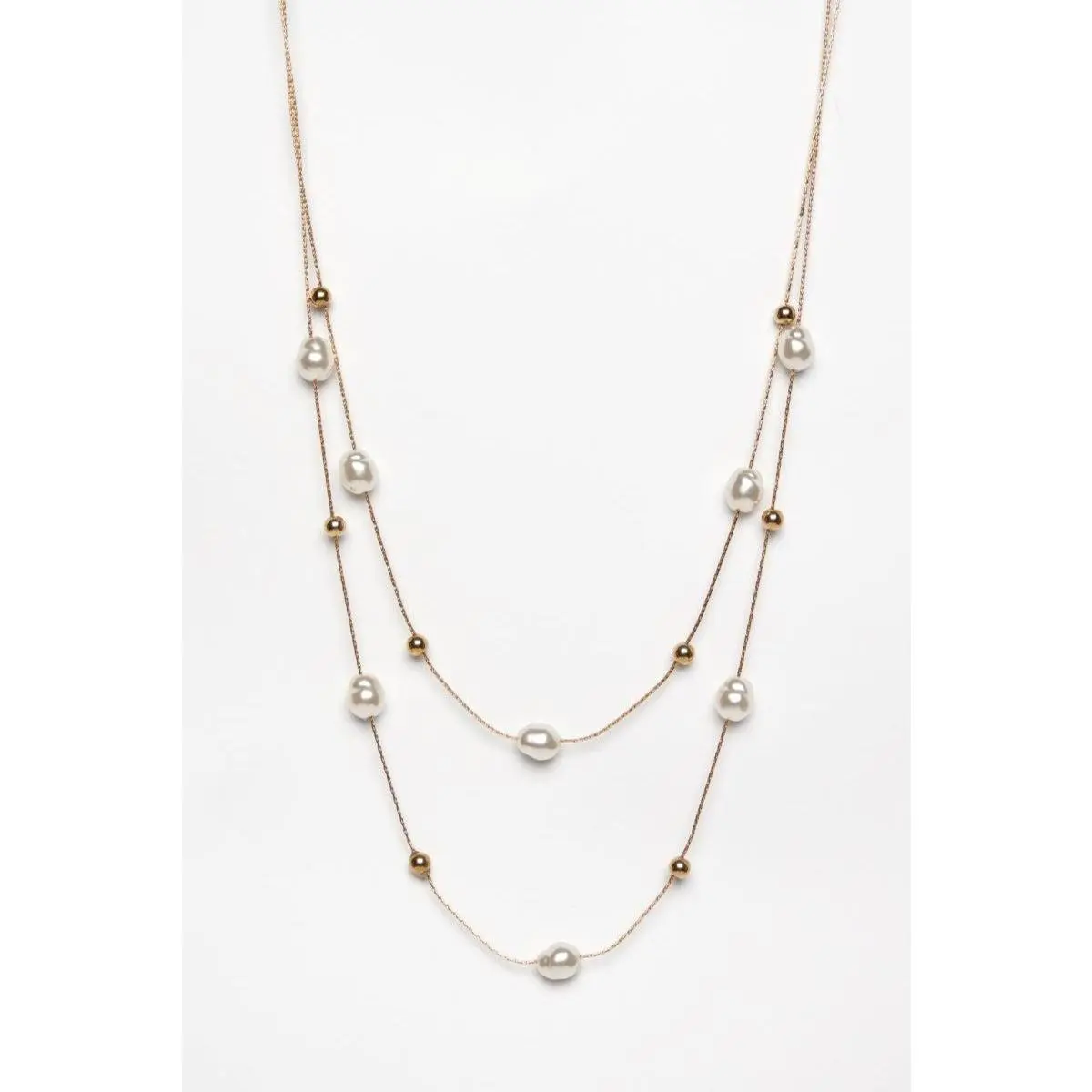 Floating Pearl & Gold Bead Layered Necklace