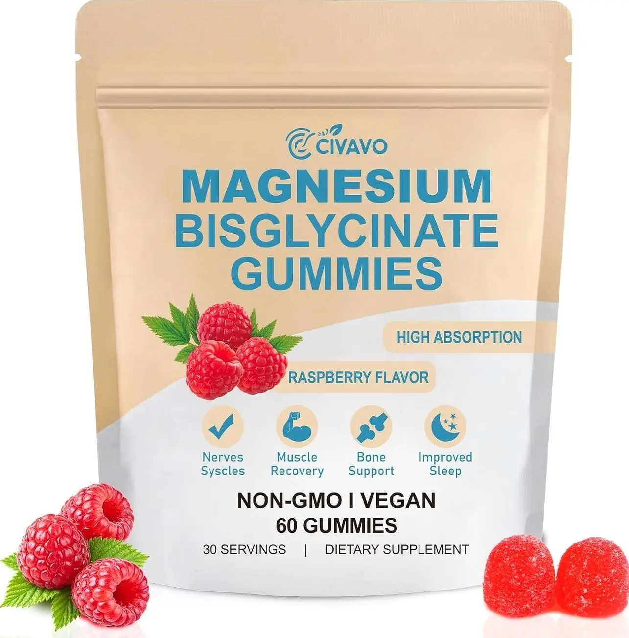 Spnutrition Magnesium Bisglycinate Gummies 400mg for Adults – Chelated Magnesium Supplement for Muscle Relaxation, Sleep Support & Nerve Function – High Absorption Vegan Raspberry Gummy – 60 Count