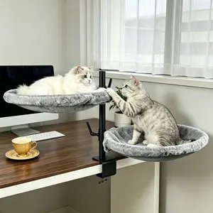 Unidevice Cat Desk Bed - Sturdy Cat Bed for Desk, Double Cat bed with 360° Rotating & Adjustable Height, Elevated Cats Nest Perch for Desk, Grey kitty machine washable bedding outdoorfun
